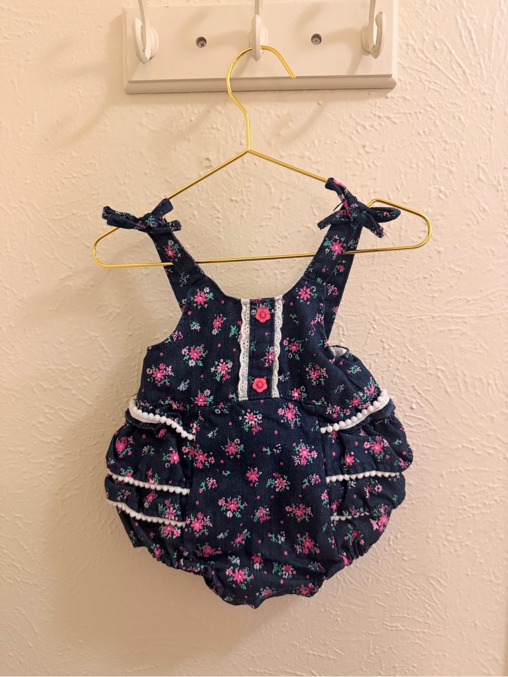Navy Floral Bubble Romper with Pink Accents - Kids Bottoms